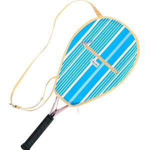 Ame & Lulu Riley Racquet Cover Ticking Stripe Blue/Tan NEW W/O TAGS!